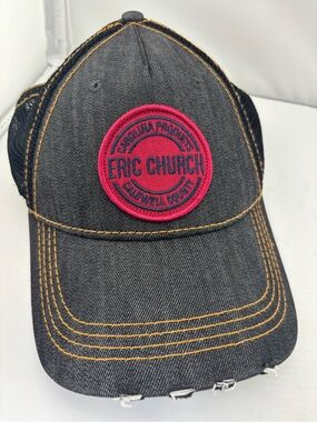 Eric Church Black Denim Trucker Hat with Red Patch Rare hard to find